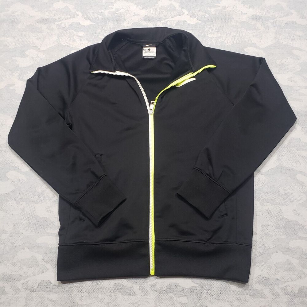 Nike Sweatshirt Youth Boys Large Black Zip Up Green Neon Logo‎